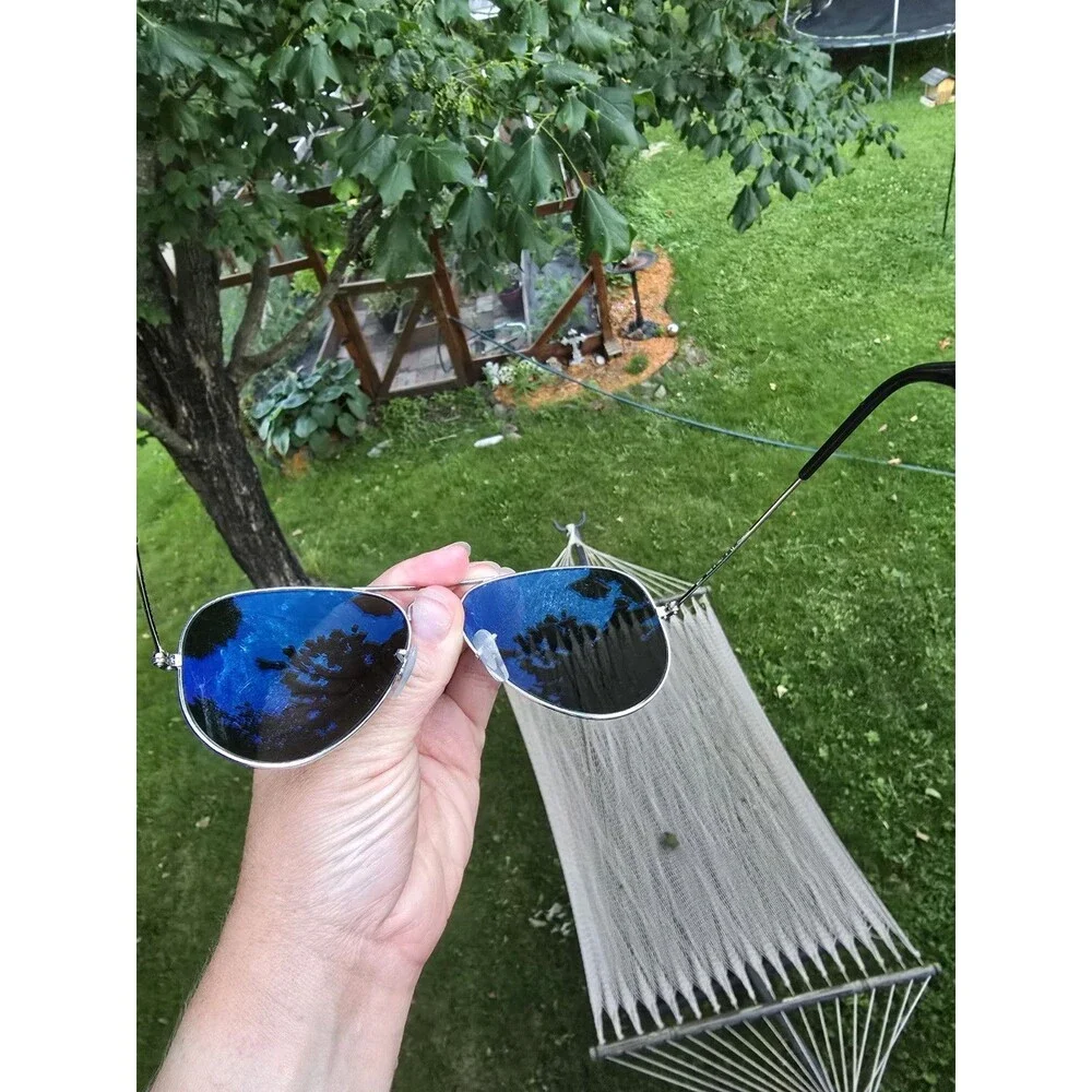Ray-Ban Aviator Sunglasses Silver Frame Mirror Lenses -scratched
